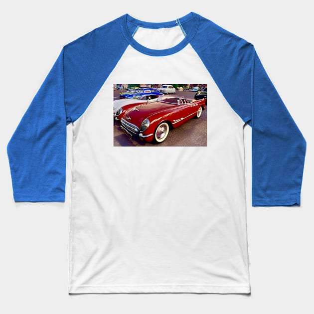 Red Vette Pixar Cars Baseball T-Shirt by CreativePhil